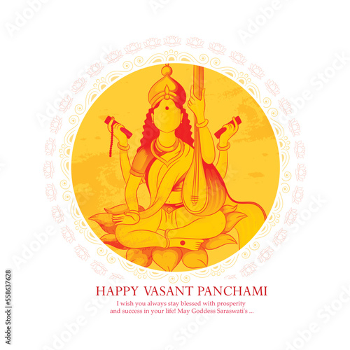 vector illustration sketch of Goddess of Wisdom Saraswati for happy Vasant Panchami.