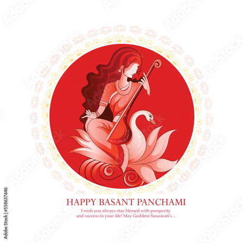 vector illustration sketch of Goddess of Wisdom Saraswati for happy Vasant Panchami.