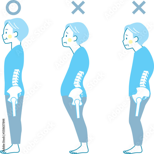シニア男性の良い姿勢と悪い姿勢の見本_骨盤