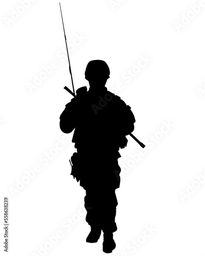 vector silhouette of a soldier in armour with a machine gun
