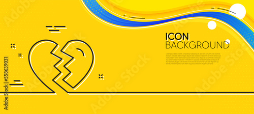 Break up Love line icon. Abstract yellow background. Divorce sign. Valentines day symbol. Minimal break up line icon. Wave banner concept. Vector