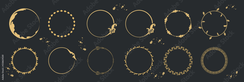 set of round frames for logo gold glitter frame company logo, beauty studio and personal use set of round frames for logo gold glitter frame company logo, beauty studio and personal use