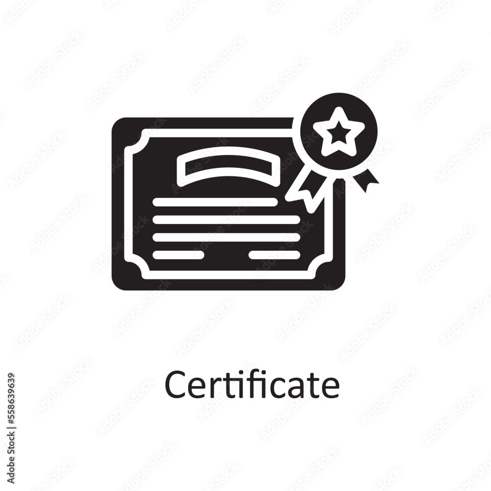 Certificate Vector Solid Icon Design illustration. Design and Development Symbol on White background EPS 10 File Certificate Vector Solid Icon Design illustration. Design and Development Symbol on White background EPS 10 File