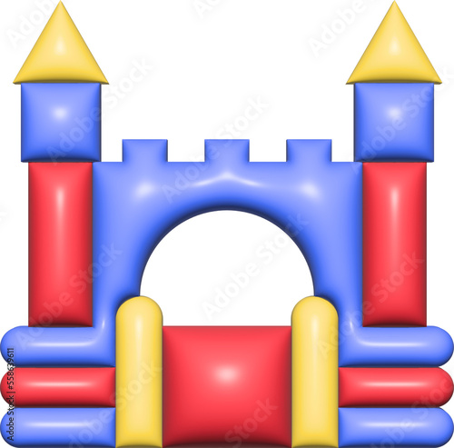 Quadro su tela Inflatable bouncy castle and children hills on playground