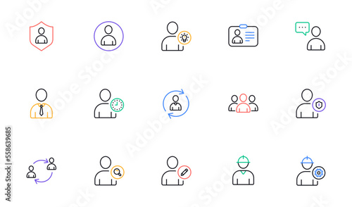 User person line icons. Profile, Group and Support. People linear icon set. Bicolor outline web elements. Vector