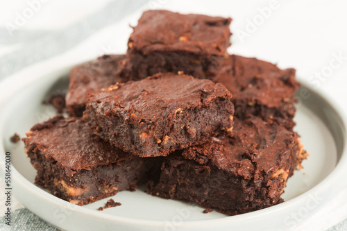 Healthy flourless brownies made with peanut butter and sweet potato