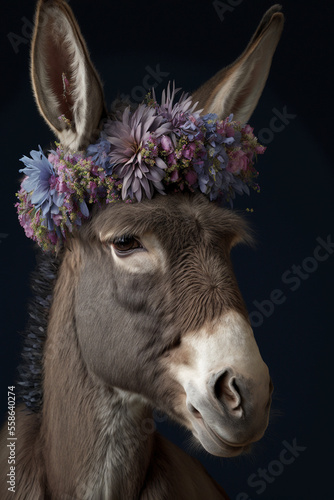 Generative Ai of adorable Donkey with flower crown