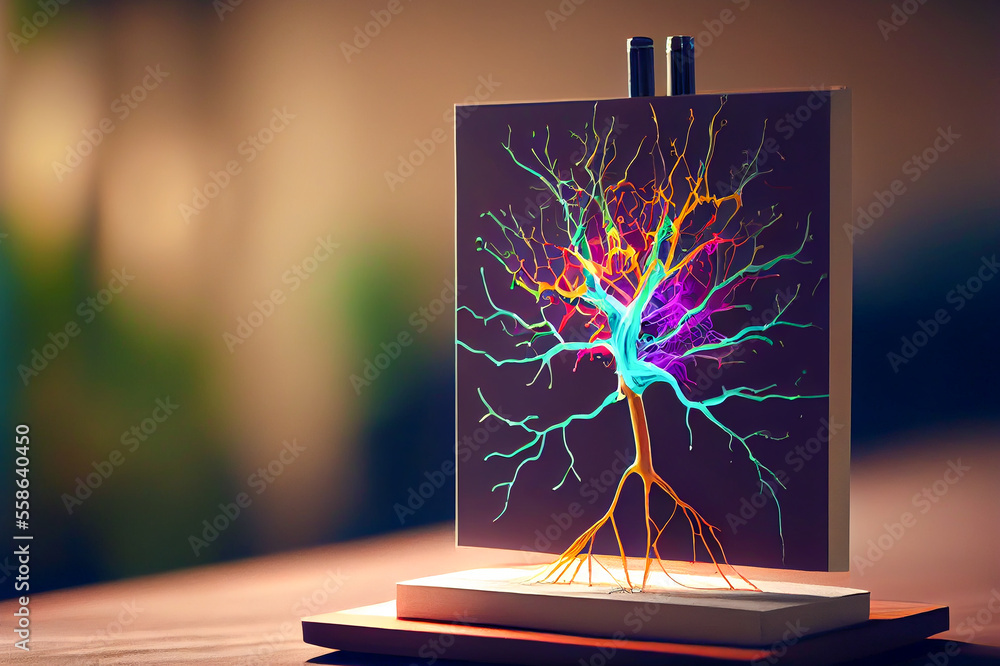 Neuron, brain cell on canvas painting, ai illustration