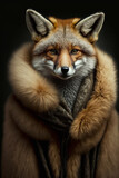 Generative Ai of a serious fox wearing fur clothing