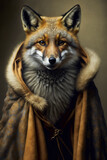 Generative Ai of a serious fox wearing fur clothing