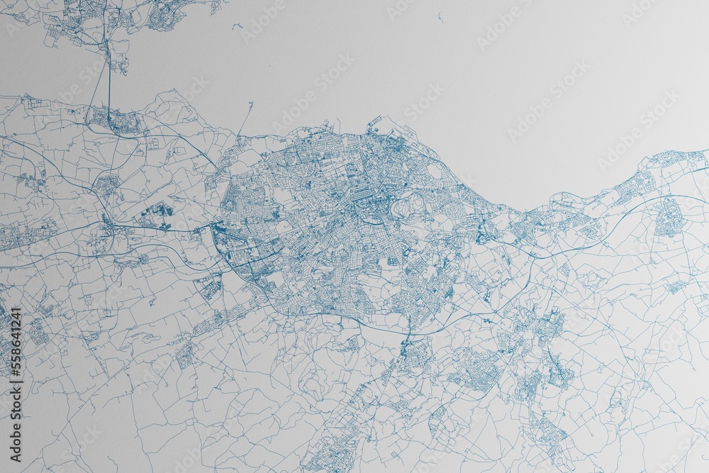 Map of the streets of Edinburgh (UK) made with blue lines on white ...