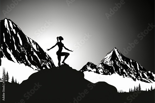 ai generated,silhouette fitness girl practicing yoga on mountain