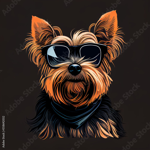 fashionable cool dog wearing sunglasses. yorkshire terrier. generative ai.
