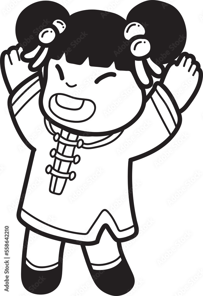 Obraz premium Hand Drawn Chinese girl smiling and happy illustration