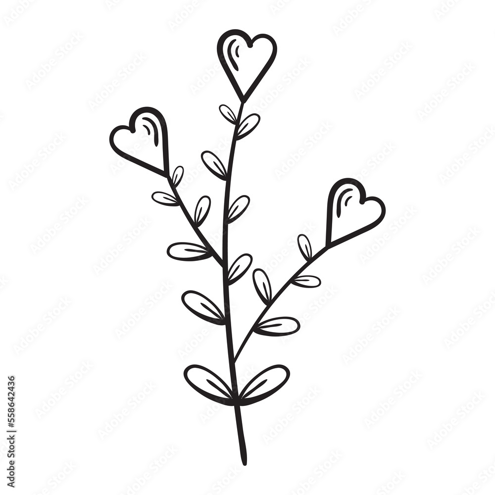 Vector Illustration Hand Draw Heart Flowers