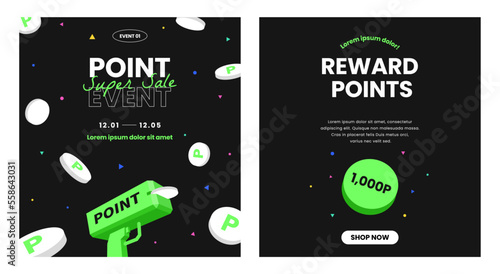 Money machine gun. Shoot the toy gun with money. Cash, Coin, Point. Dollar, Paper flower, Poster, Flyer. Marketing event website banner template set. Modern style. Trendy flat vector illustration.