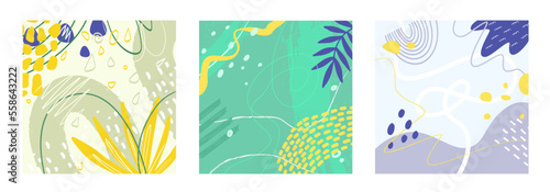 Wallpaper Mural Abstract background set with hand drawn plants, lines and geometric shapes. Decor wall prints, flyer or menu design. Vector Template background set. Torontodigital.ca