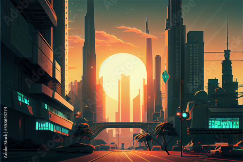 Futuristic modern city at s...
