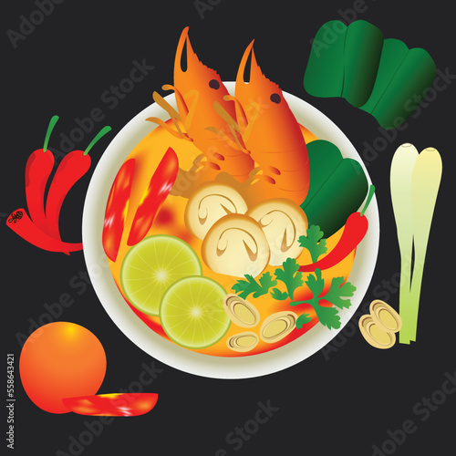 Tom yum thai hot and spicy soup vector design on white background vector Illustration.Tom yum kung