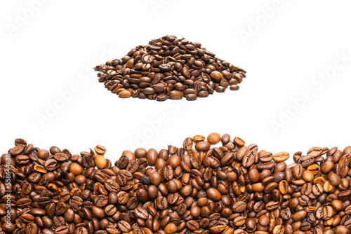 Coffee beans on a white background. Top view.