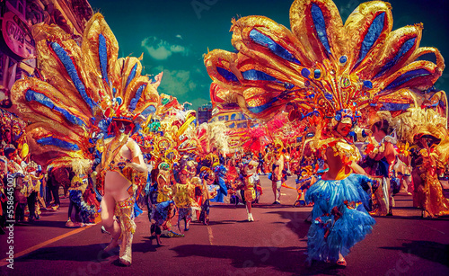 carnival parade in the city, Generative AI Art Illustration photo