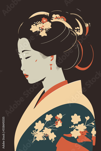 Obraz na plátne portrait japanese geisha in kimono, japan woman in traditional floral ornament