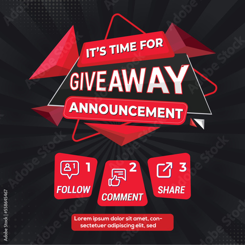 Giveaway quiz contest and announcement for social media feed. Vector template prize win competition with steps