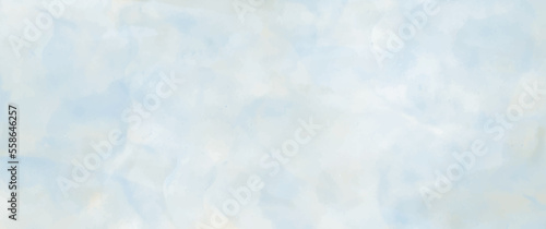 Blue vector watercolor art background with white clouds and blue sky. Hand drawn vector texture. Heaven. Watercolour banner. Abstract template for flyers  cards  poster  cover or design interior.  