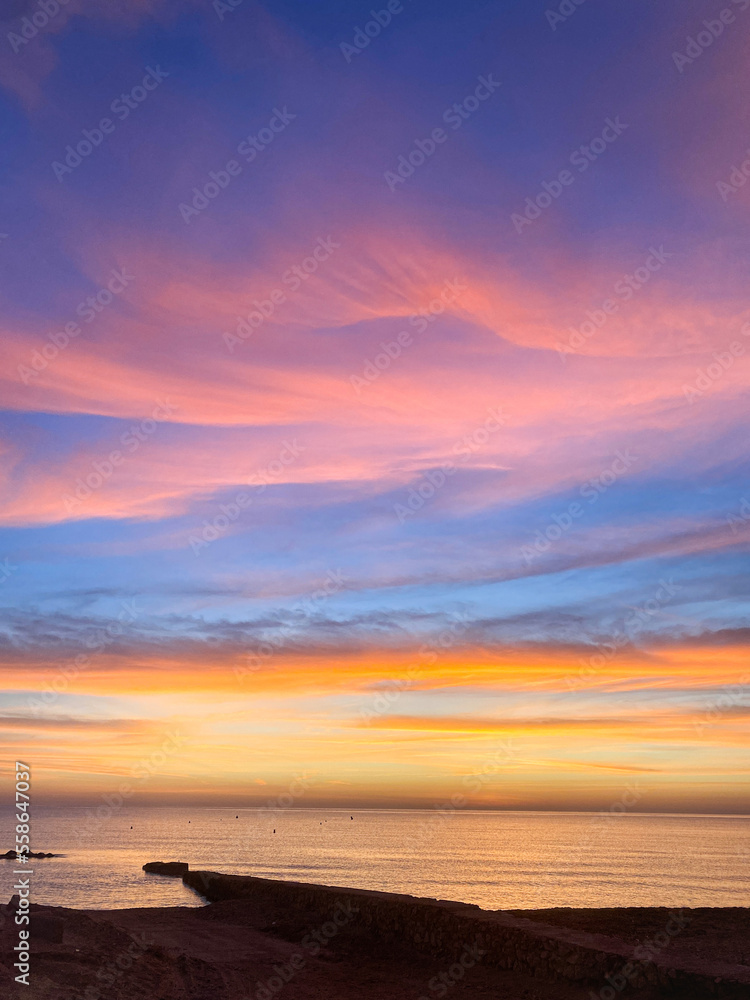 Mediterranean sunrise. Spectacular and colorful sky.