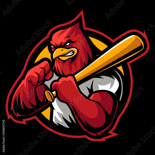 Cartooned red cardinal birds heads for sport team mascot or tattoo design photo
