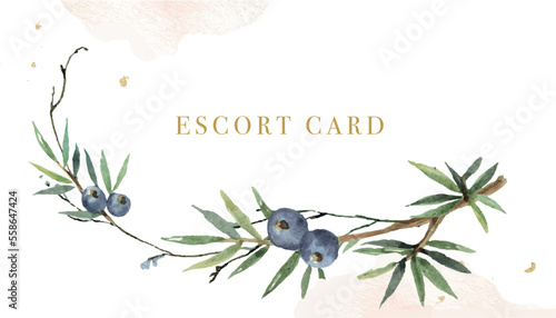 Watercolor vector hand painted wedding escort card template.