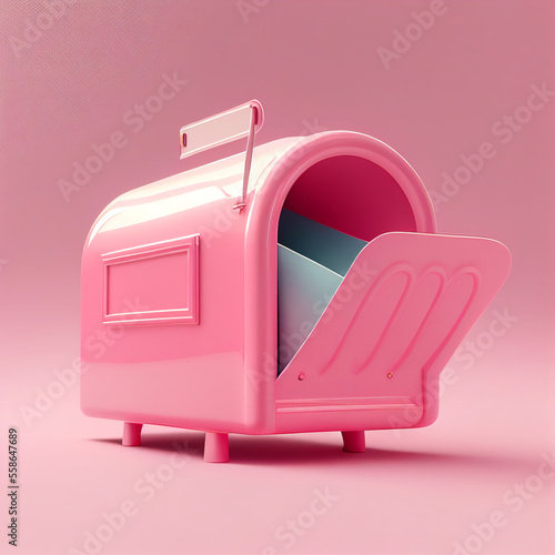 Newsletter concept with a pink mailbox with a letter, metal render design, and pink background.