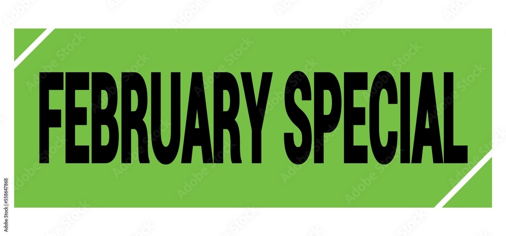 FEBRUARY SPECIAL text on green-black grungy stamp sign. FEBRUARY SPECIAL text on green-black grungy stamp sign.