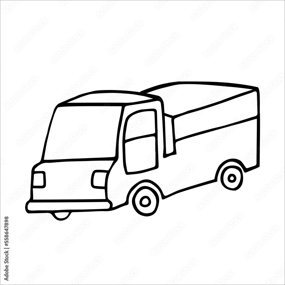 Truck doodle style vector illustration isolated on white background.