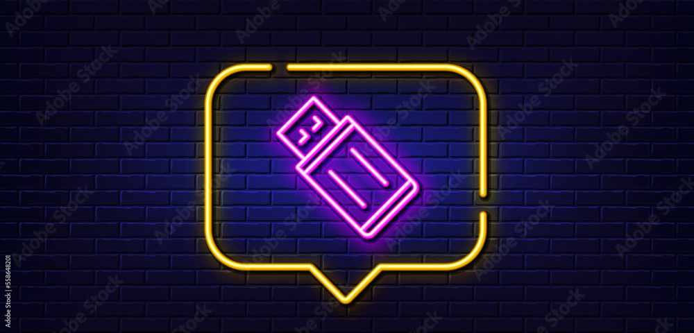 Neon light speech bubble. USB flash drive line icon. Memory stick sign. Portable data storage symbol. Neon light background. USB flash glow line. Brick wall banner. Vector Neon light speech bubble. USB flash drive line icon. Memory stick sign. Portable data storage symbol. Neon light background. USB flash glow line. Brick wall banner. Vector