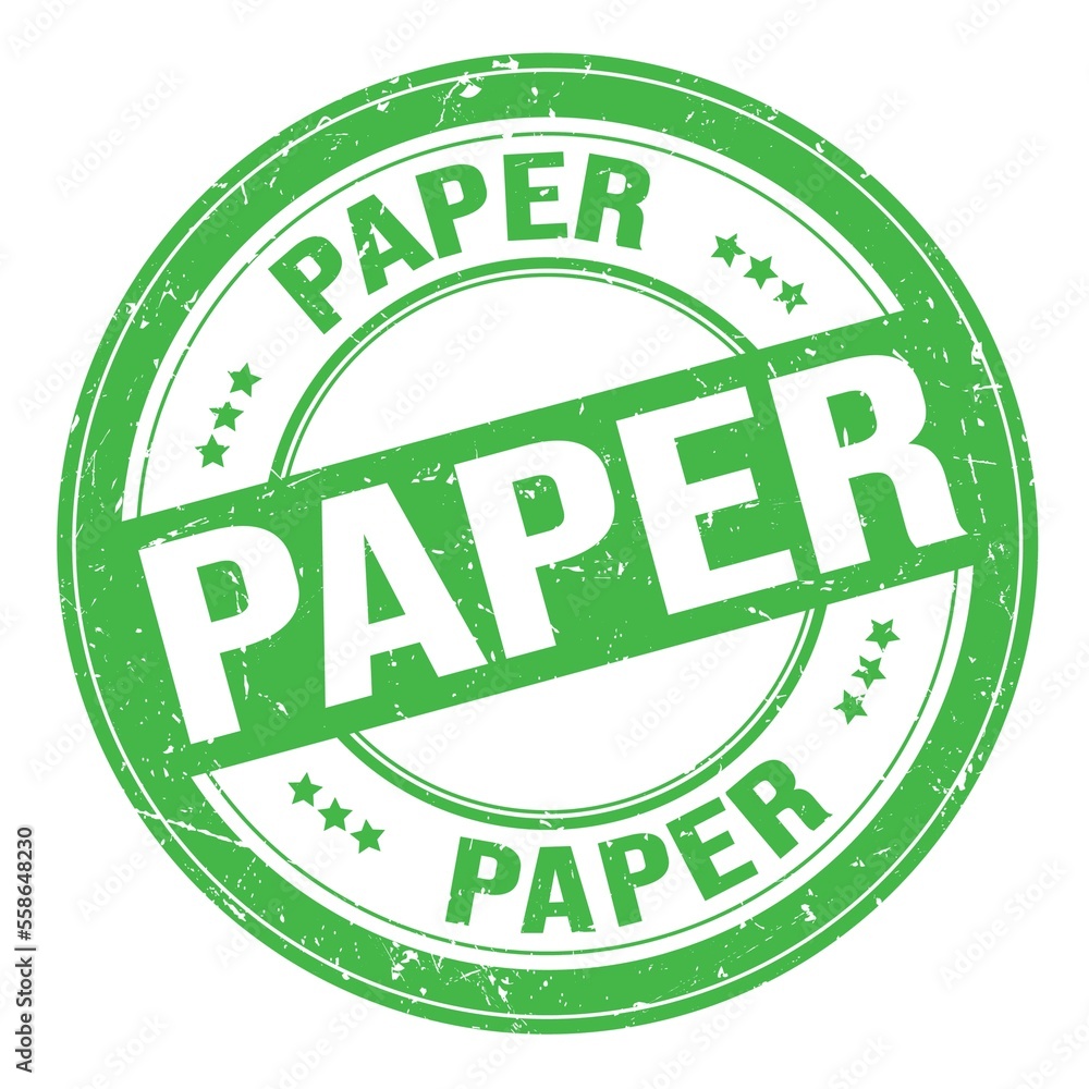 PAPER text written on green round stamp sign PAPER text written on green round stamp sign