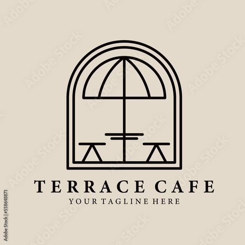 Terrace cafe art logo, icon with emblem and symbol, vector illustration design