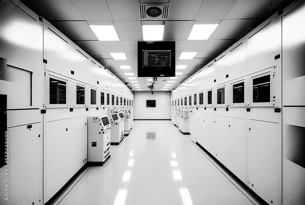 A white, sterile hi-tech clean room. A white, sterile hi-tech clean room.