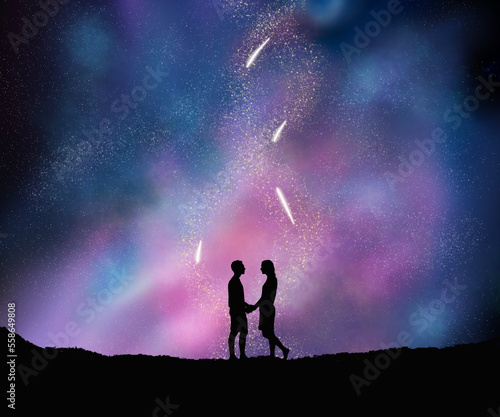 Beautiful colorful night sky with siluet couple background wallpaper