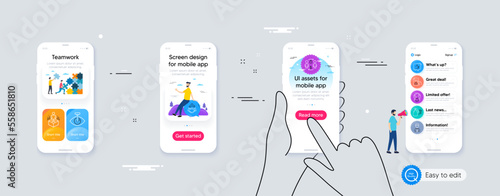 Set of Like, Buying process and Eye laser line icons. Phone ui interface. Include Technical documentation, Businessman, Deal icons. Global business, Augmented reality, Wash hands web elements. Vector