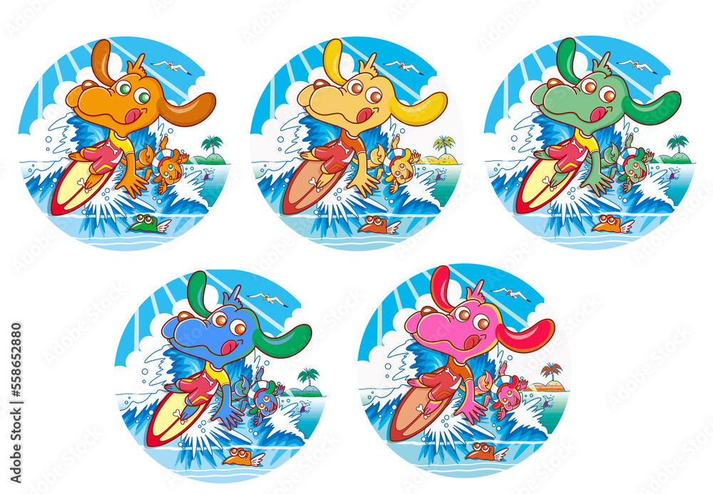 Fototapeta premium イヌ,キャラクター ,サーフィン,イメージ画