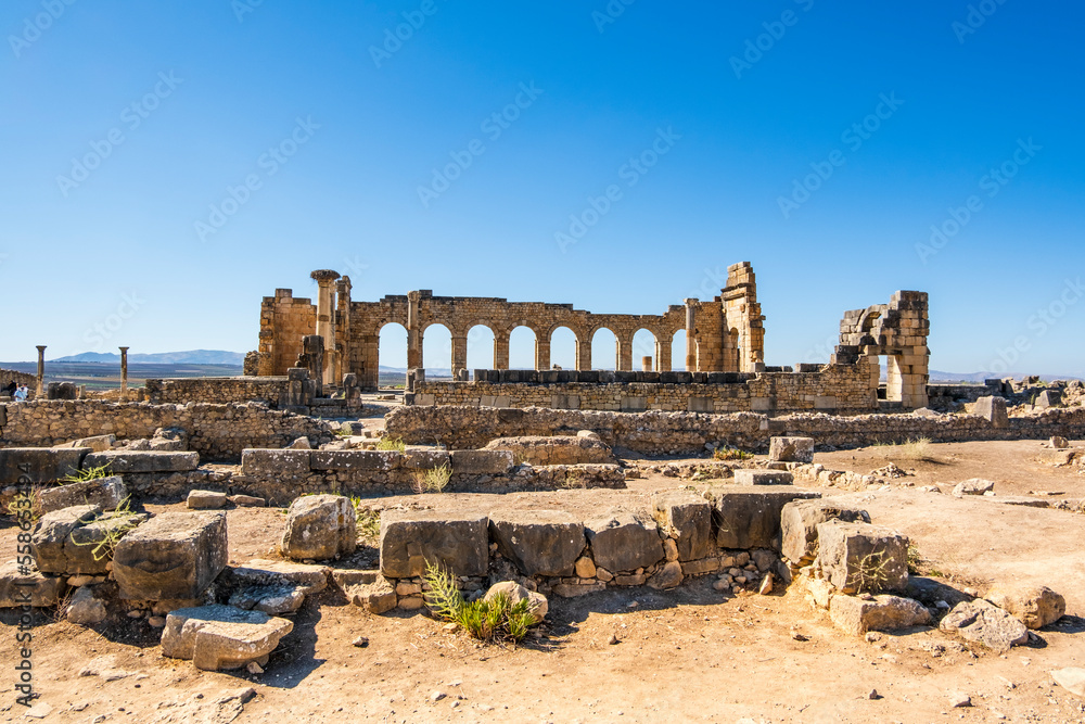 Well-preserved roman ruins in Volubilis, Fez Meknes area, Morocco