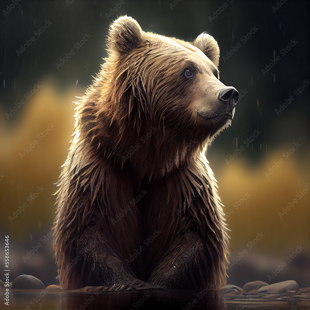Fototapeta premium Adorable brown bear portrait, generative ai