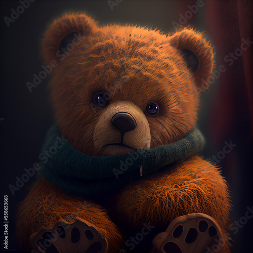 Adorable brown teddybear portrait, generative ai
