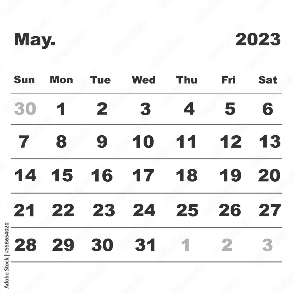 Vector Illustration Of A Calendar For May 2023 In A Minimalist Style vector-illustration-of-a-calendar-for-may-2023-in-a-minimalist-style