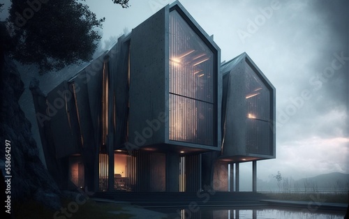 New high-tech style houses in winter AI © Terablete