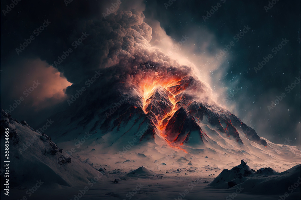 majestic volcano during an eruption AI