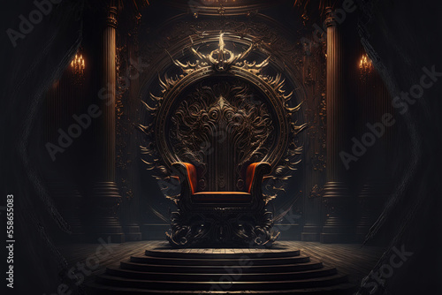 majestic throne room decorated with patterns in the gloom AI