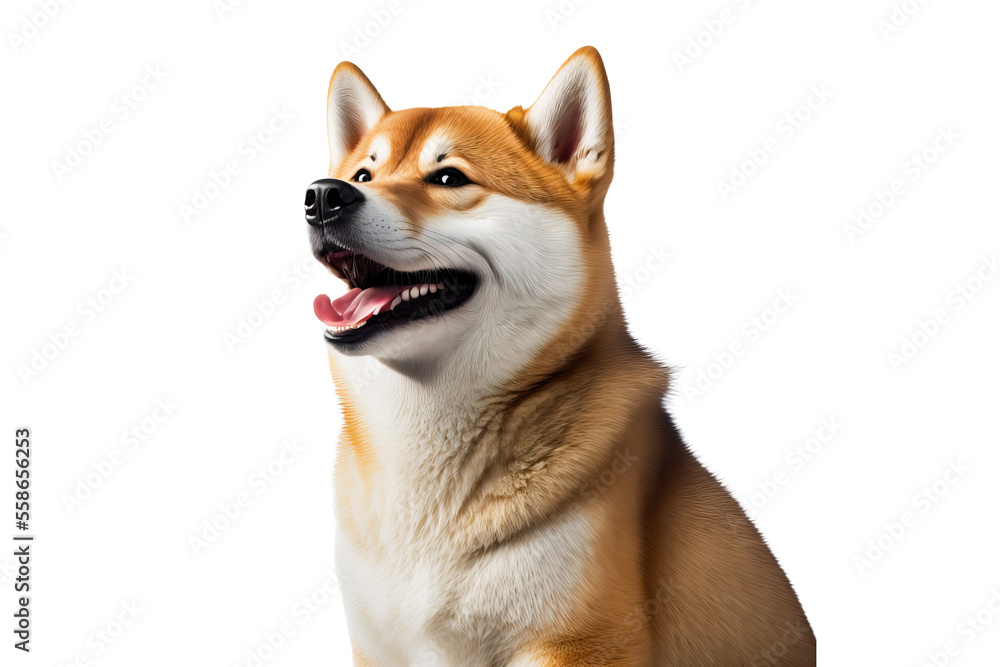 Happy Shiba Innu dog smiling on isolated on transparent background. Portrait of a cute Great Dane dog. Digital art	