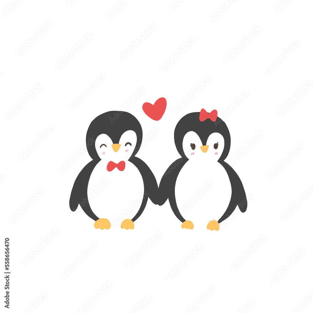 Fototapeta premium penguin in love with heart, valentine's day illustration